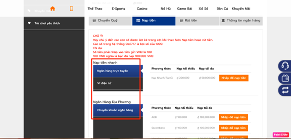 phương thức thanh toán đa dạng có sẵn tại Ole777.